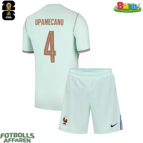 Frankrike Dayot Upamecano #4 Bortaställ Barn VM 2026 Kortärmad (+ Korta byxor)